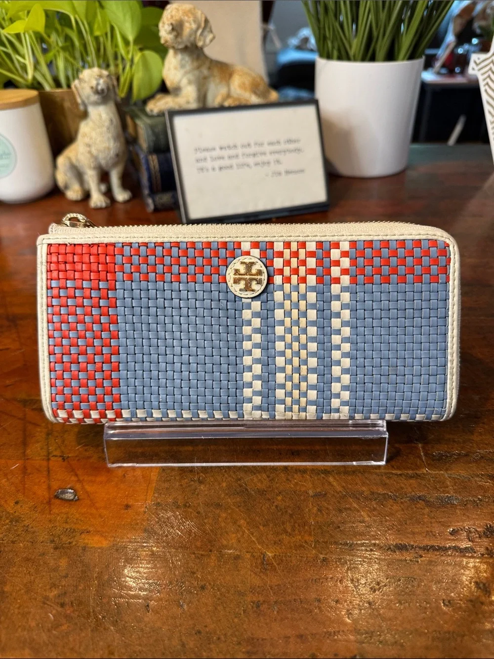 Tory Burch Robinson Woven Plaid Continental Zip Wallet